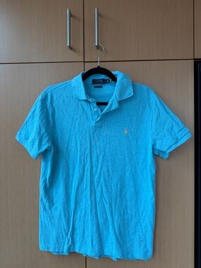 Polo by Ralph Lauren Men’s Turquoise Polo Shirt with Yellow Logo